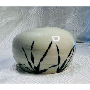 Pottery Vase Round Gray Blue Grass Narrow Opening Studio 3.25”H Signed BP